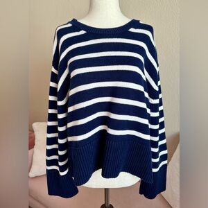 GAP Sweater Navy Blue & White Striped 100% Cotton Boxy Semi Cropped Women’s Sz S